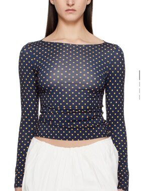 Miaou Navy Long-Sleeve Top with Yellow Polka Dots